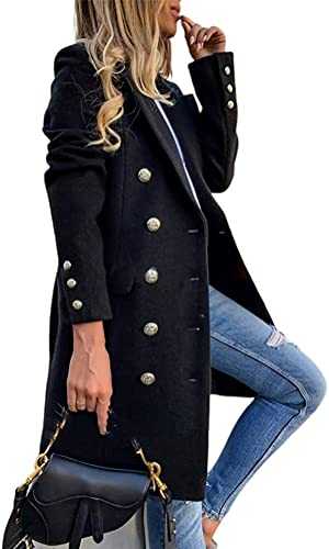 Women's Fall/Winter Vintage Wool Coats Fall/Winter Double Breasted Wool Jacket Mid Length Double Breasted Mid Length Pea Trench Coat