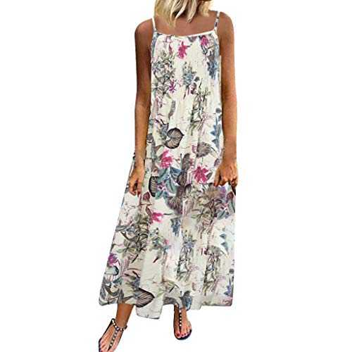 EUCoo Bohemian Chic Long Dress Sexy Bohemian Woman Floral Print Long Neck Hem Maxi Dress Sleeveless Evening Party Summer Beach Summer Chic Cheap - Pink - UK 14