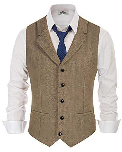 PAUL JONES Mens Herringbone Tweed Waistcoat Tailored Collar Slim Fit Suit Vest