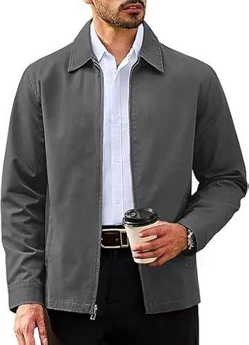 TACVASEN Men's Bomber Jackets Lightweight Smart Casual Jacket Fall Cotton Laydown Collar Windbreaker with Pockets