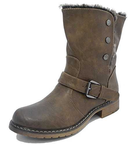 Womens Ladies Cats Eyes Fold Down Leather Look Fur Lined Biker Ankle Boots Black Brown Tan Size 3 4 5 6 7 8