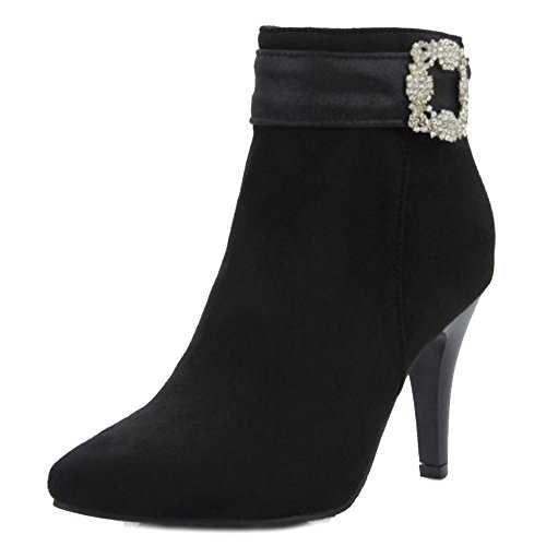 Onewus Women Ankle Boots with Velvet Materail and Thin Heel