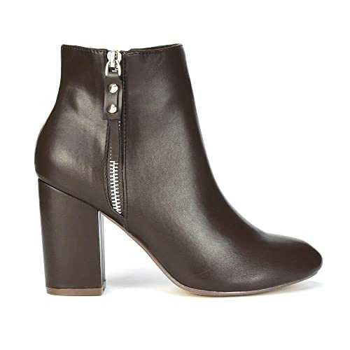 ESSEX GLAM Womens Ankle Boots Block Heel Ladies Casual Smart Party Chelsea Booties Party Shoes Size 3-8