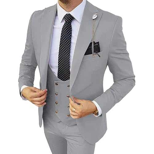Men's 3 Piece Suit Jacket One Button Single Breasted Tuxedo Blazer Formal Wedding Groomsmen Sport Coat Slim Fit Prom Suits Set with Vest Pants