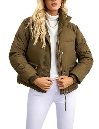 Arssm Short Puffer Jackets for Women Winter Cropped Puffy Coat Padded Zip Stand Collar Outerwear with Pockets