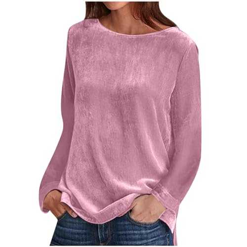 Women's Tops Ladies Solid Color Velvet Long Sleeve Sweatshirts Tops Casual T Shirts Tops Casual Long Sleeve Tops T-Shirt Blouse Tunic Tops Tees Loose Pullover Shirts Tops Cozy Blouse