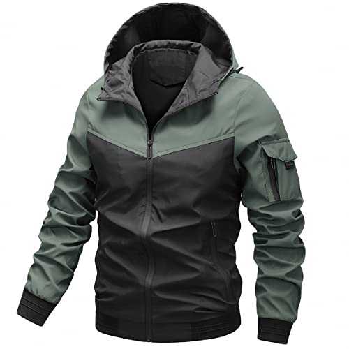 Men's Casual Hooded Windbreaker Jacket Full Zip Bomber Jacket Varsity Jacket Hiking Coat