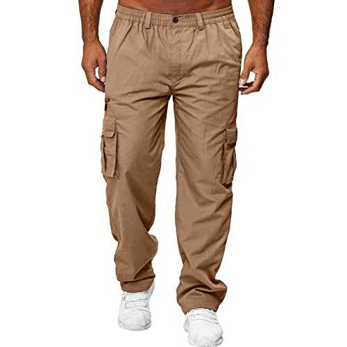 TOPJIAO Men Cargo Trousers Work Cargos Lightweight Loose Straight Multi Pocket Cuffed Cargo Trousers Men Military Clothing Cargo Jogger Cotton Casual Sweatpants Summer Work Trousers Men
