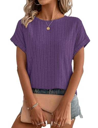 Short Sleeve Tops for Women Round Neck Tshirts Blouse Ladies Knit Solid Casual Spring Summer Clothes S-XXL