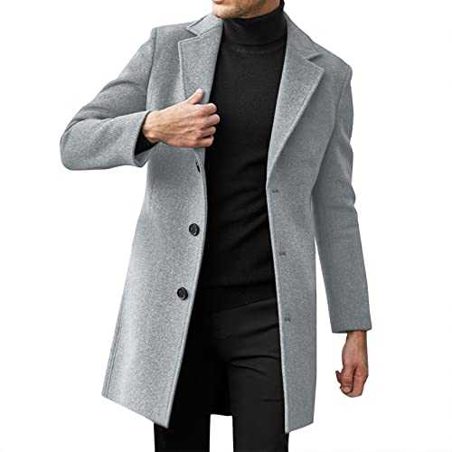 Duohropke Men's Warm Wool Coat Winter Coat Jacket Men's Coat Short Coat Slim Fit Wool Coat Winter Coat Transition Jacket Men Winter Trench Coat Long Leisure Jacket Business