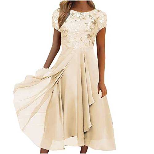 Dresses for Women UK Clearance Sexy Solid Half Sleeve Round Neck Lace Chiffon Mesh Waist Party Dresses Christmas Dresses Fancy Dress Party Winter Dresses Jumper Dress Knitted Dress