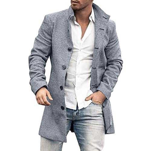 Men's Short Trench Coat Grey Wool Coat with Lined Windproof Winter Jacket Fashion Short Transition Jacket Button Down Lapels Breathable Leisure Jacket Suitable for Business Leisure M-4XL