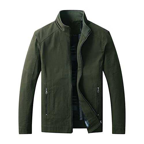 Mens Cotton Canvas Jacket Washed Military Stand Collar Cargo Coat Casual Lightweight Field Windbreaker Jackets