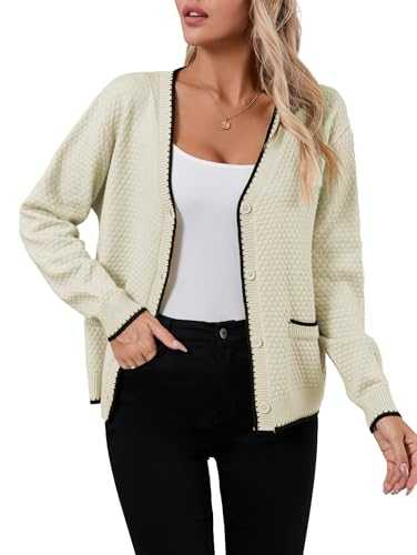 Famulily V Neck Button Cardigans for Women Soft Knitted Long Sleeve Loose Sweater Cardigans