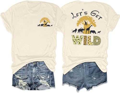 Lets Get Wild Shirts Women Animal Kingdom Shirt Family Safari Trip Tshirts Cute Zoo World Short Sleeve Tee