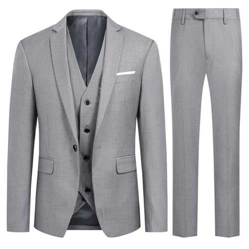 Allthemen Mens Suits 3 Piece Slim Fit Wedding Formal Tuxedo One Button Close Blazers Jacket Waistcoat Trousers