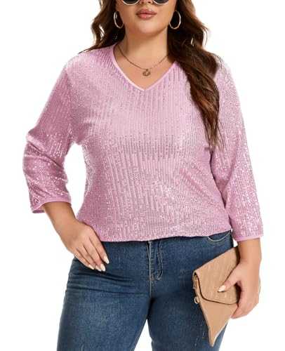 MINTLIMIT XL-5XL Plus Size Womens Glitter Blouse Tops Fully Body Sparking Sqeuin for Casual Nights Out Tops Sequined V Neck Lined Short Sleeve Sequin Blouses T-Shirt