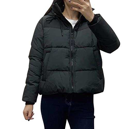RUIRUILICO Hooded Cropped Puffer Jackets Women's UK Autumn Winter Solid Parka Quilted Coat Warm Windproof Full Zip Thick Outerwear fit Teen Girls