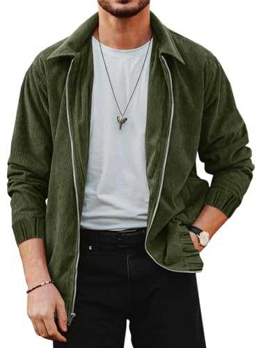 Runcati Mens Bomber Corduroy Jacket Casual Lightweight Sport Coat Cotton Vintage Shirt Jacket