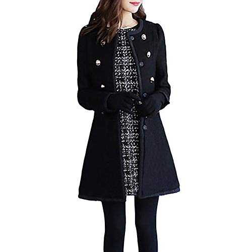 Winter Coat For Women UK Slim Faux Fleece Collar Coat Elegant Lapel Jacket Winter Warm Outwear Mid-Long Wool Coat Solid Color Long Sleeve Overcoats Double-Breasted Buttons Parka Jacket