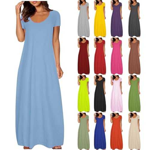 Womens Maxi Dress Ladies' Casual Plus Size Short Sleeve Crew Neck Summer Beach Swing Dresses Vintage Elegant Styles Basic Sundress Tunic Dress for Daily, Holiday, Travel, Maternity