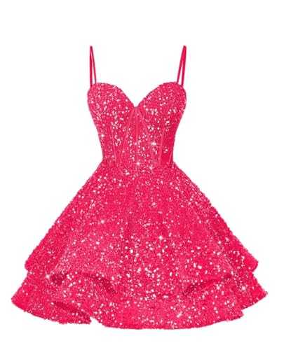 Sequin Homecoming Dresses Sparkly Short Prom Dresses for Teens 2024 Sweet 16 Photo Tiered Short Cocktail Party Gown DE78