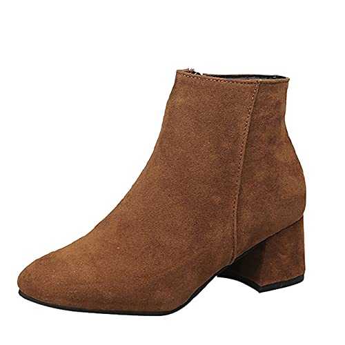 Womens Wide Fit Ankle Boots Leather Chunky Brown Ankle Boots for Women Wide Fit Suede Ankle Boots Women Low Heel Ladies Lined Ankle Boots Flat Ankle Boots Brown