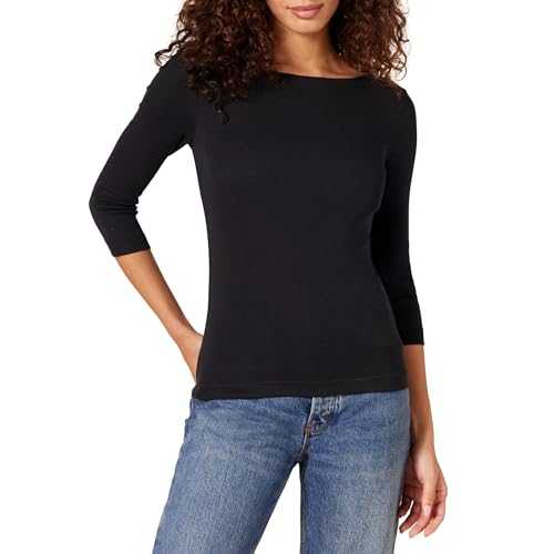 Amazon Essentials Women's Slim-Fit 3/4 Sleeve Solid Boat Neck T-Shirt