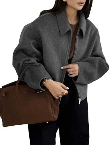 BQDCQB Womens Cropped Wool Jacket Warm Winter Fleece Bomber Jacket Zip Up Short Pea Coats with Pockets