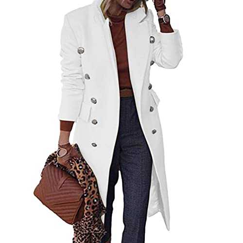 Women's Fashion Trench Coat Long Wool Coat with Double Breasted Coat Lapel Coat Elegant Cotton Jacket Women Warm Winter Coat Winter Long Sleeve Jackets