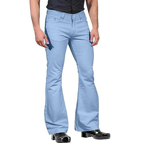 Mens Bell Bottom Lounge Pants Vintage 60s 70s 70s Disco Pants Comfort Flex Waisted Flat Front Business Work Suit Flares Pants