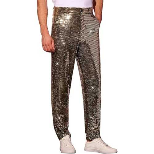 vejtmcc Nightclub Trousers for Men Jogging Bottoms, Metallic Trousers, Shiny Trousers, Disco Party Sequin Trousers, Hippie Trousers, Glitter Trousers, Metallic Tracksuit Bottoms, Men's Sweatpants,