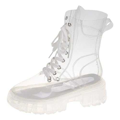 HERSIL Crystal Bottom Fashion Large Fashion Boots Raised Lacing Transparent Matsutake Jelly Short Boots with Thick Base Cool Boots Ankle Boots with Heel Women Black