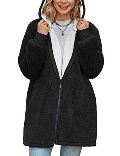 TOMEEK Women Fleece Oversized Hoodie Coat Zip Up Jacket Cardigan Wearable Sweatshirt Hoodie Winter Warm Fleece Lined Hooded Coat Fleece Blanket with Pocket