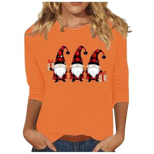 Mrat Christmas Tops for Women 3/4 Sleeve Tree Wine Glass Snowflake Print Blouses Crewneck Blouse Print T-Shirts Shirts Loose Fit Tunic Tops Trendy Casual Blouse Novelty Xmas Top Casual Pullover Sale