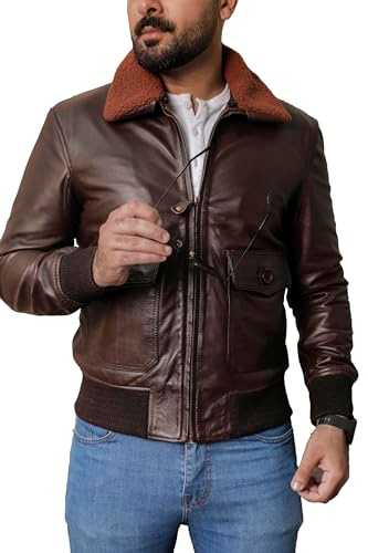 SHOP OF JACKETS LIMITED Real Leather Bomber Jacket Men | With Detachable Aviator Collar | Distressed Leather Jacket Mens