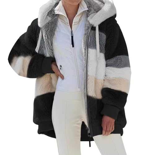 Teddy Fleece Jacket Women Uk Sale Clearance Fluffy Jumpers Winter Warm Ladies Plus Size Fleece Jackets Full Zip Hoodies Fuzzy Sweatshirt Plus Size Ladies Casual Coats Outerwear with Pockets