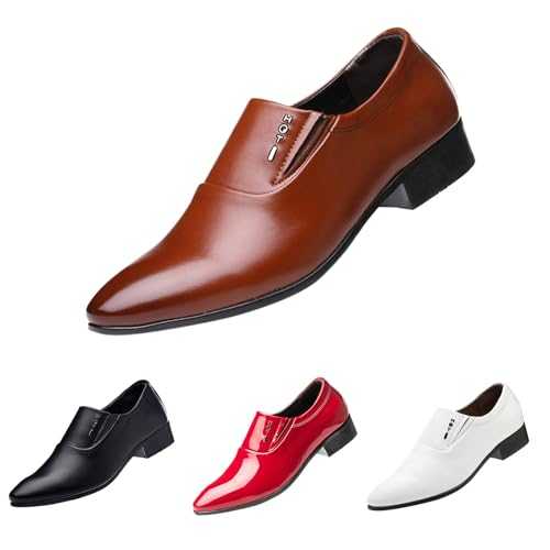 Comfortable Derbies Shoes Men Patent Leather Oxford Shoes Classic Brogues Casual Slip On Loafers Pointed Toe Formal Dress Shoe Business Wedding Lightweight Non-Slip Footwear Black Brown
