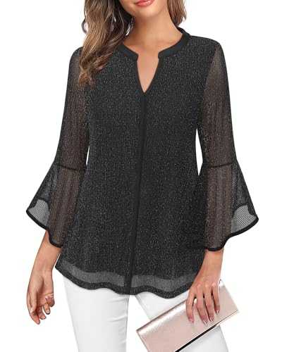 VALOLIA Womens Long Sleeve Casual Knit Tops Embroidered Lace V Neck Loose Lighweight Blouses Shirts