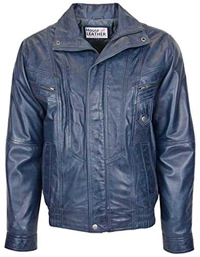 Mens Real Leather Bomber Jacket Classic Blouson Style Robert
