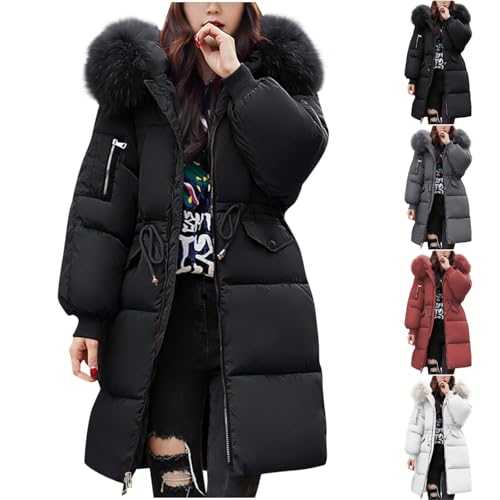 Yinguo Winter Coats for Women UK 2024 Women's Down Jacket Winter Mid Lenght Down Puffer Coats Plus Size Slim Trench Coat Ladies Long Sleeve Warm Outwear Waterproof Jackets