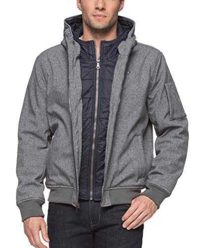 Tommy Hilfiger Men's Big Soft Shell Fashion Bomber with Contrast Bib and Hood Windbreaker Jacket