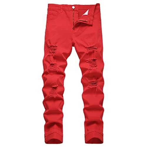 nlsxmx Men's Slim Fit Biker Jeans, Ripped Stretch Distressed Destroyed Straight Leg Moto Denim Pants