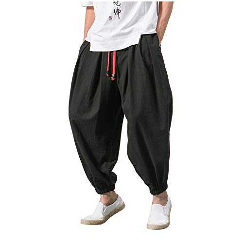 Men's Solid Lounge Trousers Wide Leg Harem Pants Hippie Pant Baggy Tracksuit Bottoms Loose Jogger Lightweight Yoga Pants Belted Drawstring Trouser Cuffed Pant Outdoor Sport Pant Anime Japanese Pants