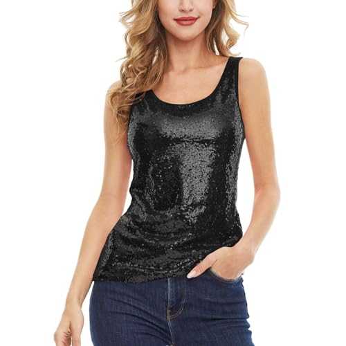 Glitter Top Women's Sequin Tops Vest Sleeveless Sparkle Tank Top Sequin Vest Carnival Sexy Sequin Tank Top for Party Club Tank Top Shirt Vest Tunic Blouse Glitter Top