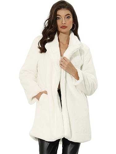 Allegra K Women's Faux Fur Coat Lapel Warm Overcoat Winter Open Front Fluffy Jackets