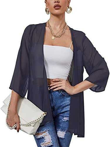 Heynino Womens Sheer Chiffon Kimono Cover ups Open Front Lightweight Cardigans Shawl Tops