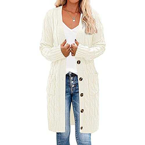 Earnmore Womens Long Sleeve Cable Knit Long Cardigan Open Front Button Sweater Outerwear