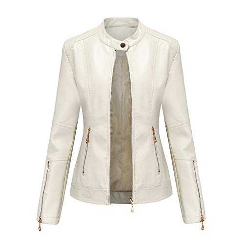 HONGBI Women's Stand-up Collar PU Leather Jacket Classic Vintage Biker Jacket Zip Up Motorcycle Jacket Short Jacket Leather Coat Ladies Slim Fit Faux Leather Jackets for Spring Autumn