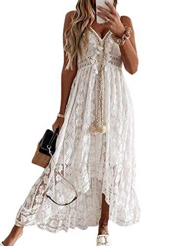 CUPSHE Women's Summer Slip Boho Maxi Dress Lace Up Tassel V-Neck Flare Ruffle Beach Dresses